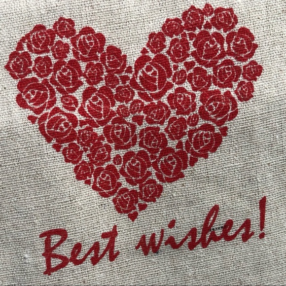 3 Best Wishes Fabric Draw String Gift Bags Wedding Heart Roses NEW - Picture 2 of 7